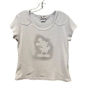 Walt Disney World silver glitter silhouette Mickey Mouse top white size large